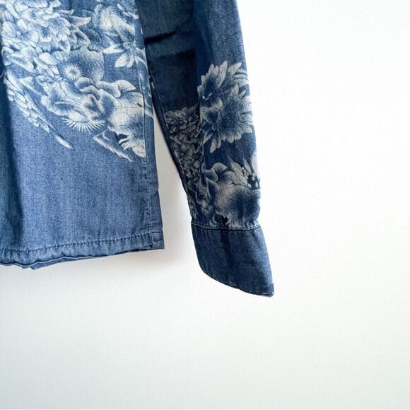 Vero Moda Tipi Shirt Denim Chambray Floral Blue Button Up Women's S Cotton - Picture 4 of 9